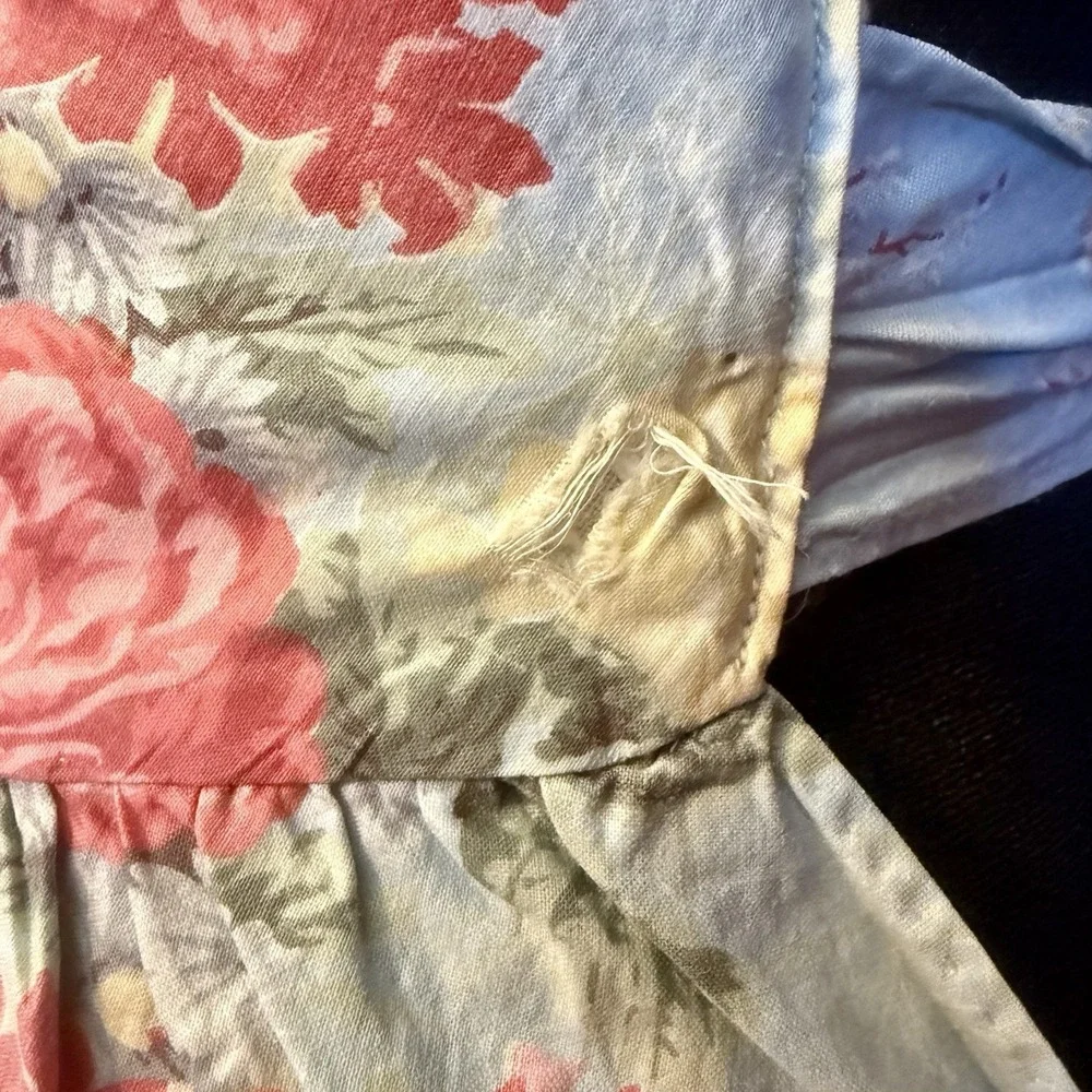 VTG 1950s MCM Handmade Floral Kitchen Housewife Apron Cotton French Blue & Roses